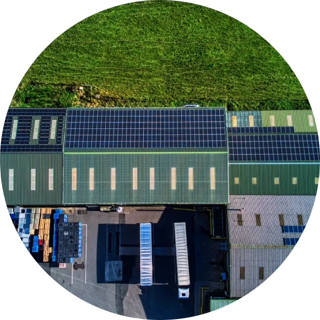 Solar panels covering the roof of the bottling plant